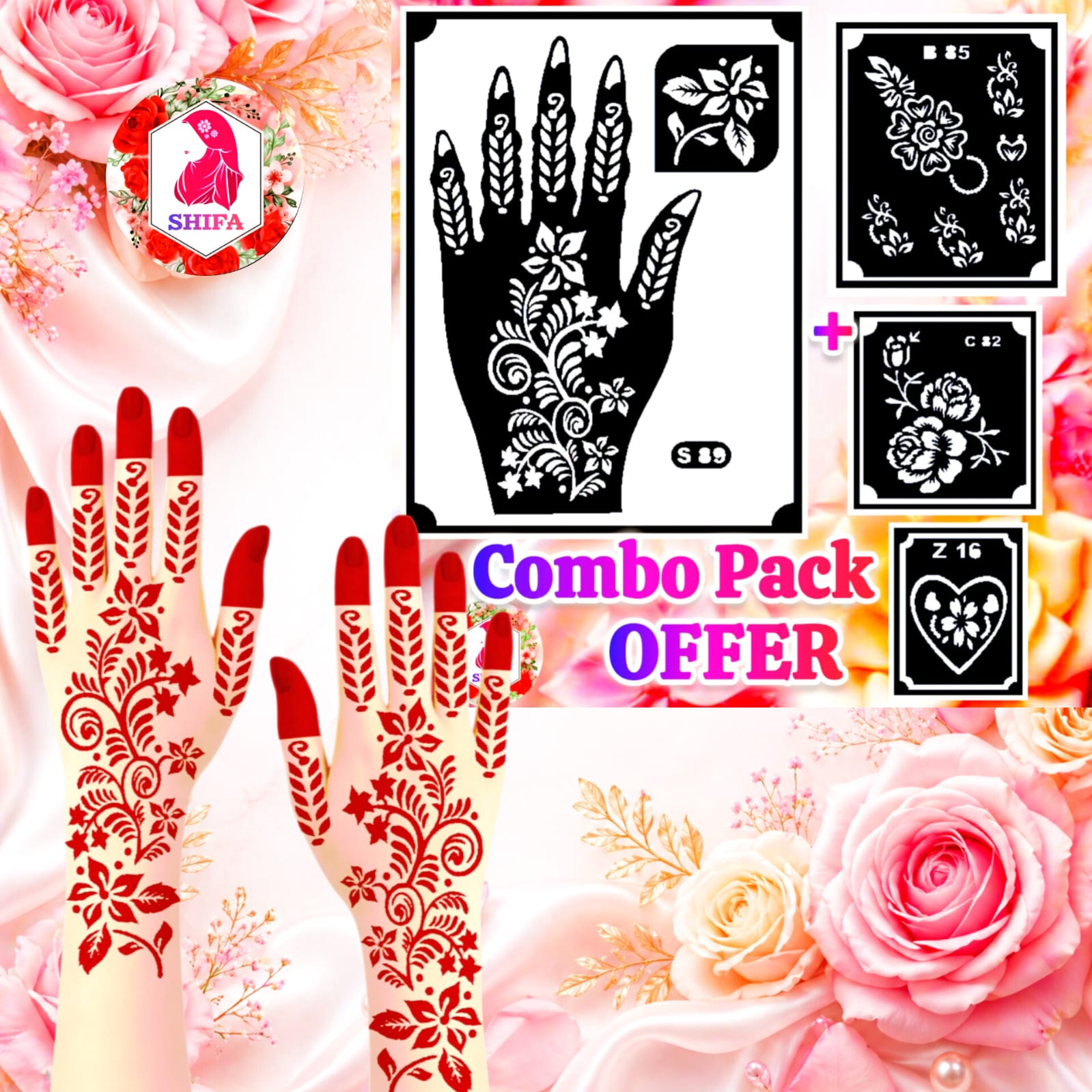 S 89 Star Like Floral Patterned Arabic Design - Sticker Overview - Shifa Stencil Manufacturer